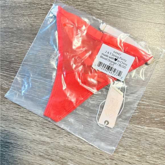 We Are HAH 2 A T String Panty Blood Orange OS Adjustable Pink Straps NWT - Picture 3 of 4